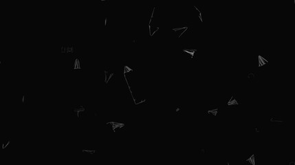 Abstract digital network background with connecting white triangles on a dark surface, representing data, technology, and futuristic concepts.
