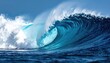 © egr - Powerful Blue Ocean Wave Crashing with White Foam Splashes in Deep Blue Sea Water Curving Creating Dynamic Pattern Nature Outdoors