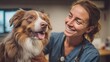 © The Little Hut - Veterinarian Examining a Dog with Affection in Clinic, Demonstrating Professional Pet Care and Animal Healthcare