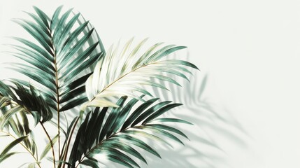 Wall Mural - Tropical Palm Leaves with Shadows on White Background, Minimalist Style for Interior Design