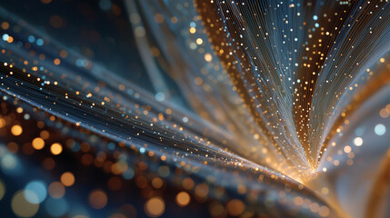 Wall Mural - Digital Dawn: A mesmerizing display of glowing digital threads and radiant bokeh lights. This abstract image captures the essence of technology and the intricate beauty of data visualization.