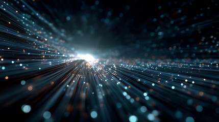 Wall Mural - Digital Light Burst: Dynamic digital streams converge to illuminate a dark, technological space, symbolizing data flow and the complexities of modern innovation.