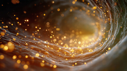 Wall Mural - Cosmic Particle Stream: An entrancing digital rendering of a celestial particle stream, showcasing glowing orbs and swirling formations within a futuristic, tunnel-like space.