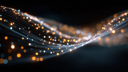 Wall Mural - Abstract Light Trail: A dynamic and mesmerizing light trail, a visual representation of energy and data flow, weaving a path of luminous dots against a dark, captivating backdrop.