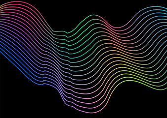 vector illustration in modern abstract neon style. wavy gradient lines in pink, green, blue flow acr
