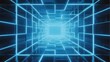 © 陈佳乐 - Neon blue grid tunnel with glowing lines creating a futuristic corridor effect