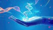 © davidolgade - Futuristic digital hand cradles glowing DNA helix, symbolizing biotechnology innovation and genetic science advancement in a modern abstract concept.