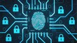 © jiale - Digital fingerprint surrounded by circuitry and padlocks on a dark background