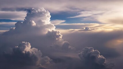 Wall Mural - A dynamic cloudscape unfolds with dramatic formations and shifting light, filling the entire sky evolution, serene, time lapse