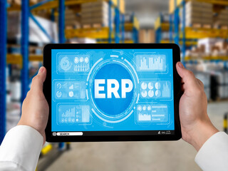Wall Mural - ERP enterprise resource planning software for modish business to plan the marketing strategy