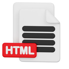 White File Stack with Black Lines and Red HTML Tag on Transparent Background