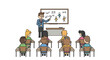 © Jonmart - Engaging Classroom Illustration Depicting Teacher Explaining Math to Students, Ideal for Educational Resources and Promoting Learning.