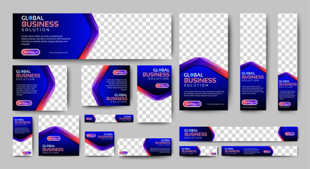 Wall Mural - Professional ads banner template set design. Business web banner layout for cover, flyer, social media, background, poster, card. vector