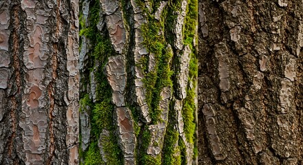 Tree Bark Textures: Natural Patterns and Mossy Growth