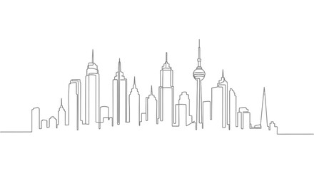 Minimalist Cityscape Outline: A Continuous Line Drawing of an Urban Skyline