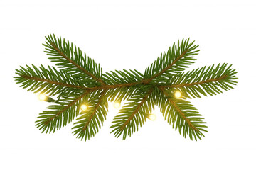 Wall Mural - Pine branches with glowing fairy lights, creating a festive holiday border element on a transparent background