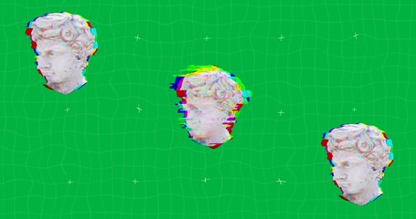 Wall Mural - Animation of interference over head sculptures on transparent background
