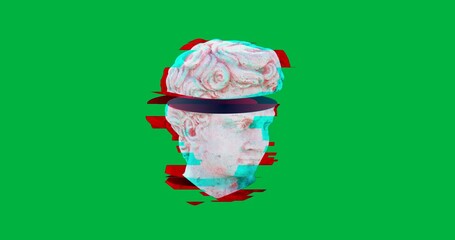 Wall Mural - Animation of interference over head sculpture on transparent background