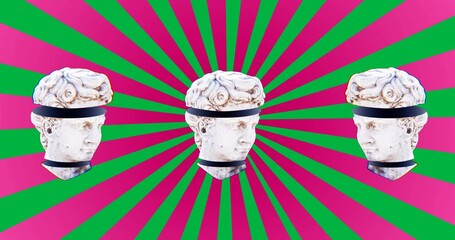 Wall Mural - Animation of head sculptures over pink lines on transparent background