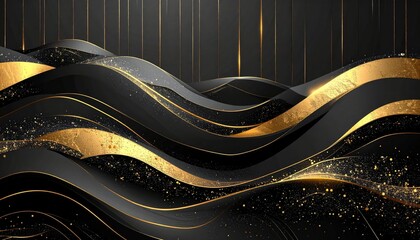 Wall Mural - Black and gold waves abstract illustration