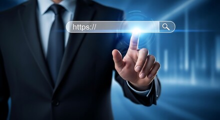 Businessman touching search bar suit searching