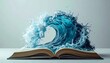 © kinza ali - Dynamic blue water wave surges from an open book, symbolizing the powerful flow of knowledge and creativity.