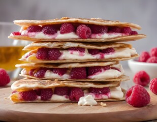 Wall Mural - raspberry quesadillas on a wooden board