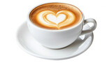 Cup of cappuccino with heart shaped latte art isolated on transparent background