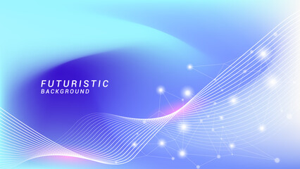 Wall Mural - Abstract background of future technology concept. Gradient blue background with shining wave and plexus lines ornament. Design for presentation, banner, poster science and technology background.