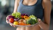 © CStock - A woman holds a plate of colorful, healthy salad and grilled chicken, showcasing nutritious meal options.