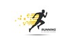 © Azura - Silhouette of a runner in motion with yellow speed streaks on white background