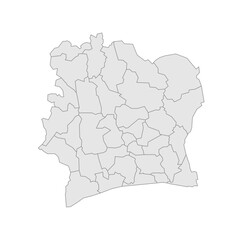  Ivory Coast political map of administrative divisions - regions and autonomous districts. Grey blank vector editable map EPS.