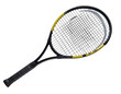 © vaxov - Angled shot of a tennis racket with a black frame and yellow accents