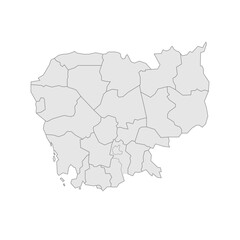  Cambodia political map of administrative divisions - provinces and autonomous municipality of Phnom Penh. Grey blank vector editable map EPS.