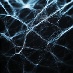 Intricate glowing spider web with delicate strands illuminated against a dark, abstract backdrop
