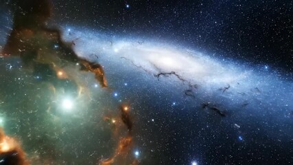 Wall Mural - A rapid, immersive fly-through shot past vibrant star-forming regions within the luminous arm of a sprawling spiral galaxy vibrant star-forming regions, dynamic, fantasy