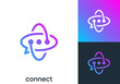 © nubikor - chat communication logo. globe talk message technology connection vector design concept