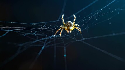 Golden Orb Weaver Spider Waiting Patiently in Its Web at Night.