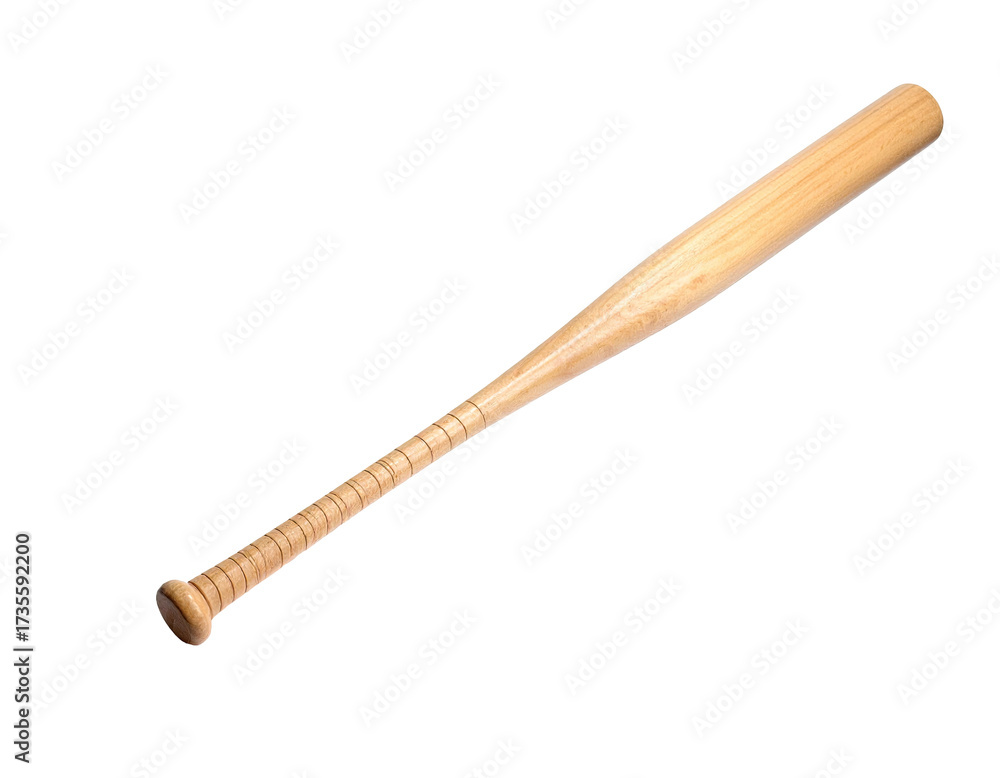 Angled baseball bat, light wood, with a handle and barrel. Black ...
