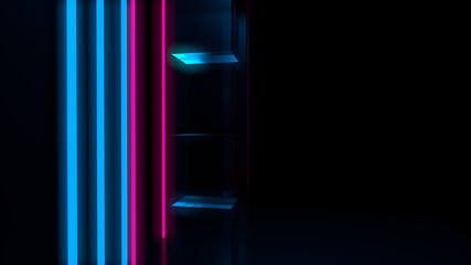 Wall Mural - Dark abstract background with ultraviolet neon glow