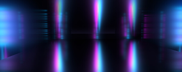 Wall Mural - Dark abstract background with ultraviolet neon glow