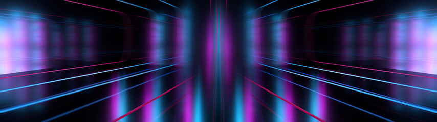 Wall Mural - Dark abstract background with ultraviolet neon glow