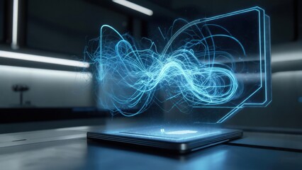 Holographic display on a futuristic surface