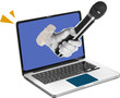 © IRPAN - Collage art, a hand with a microphone protruding from a laptop