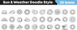 © Vectoravec - Sun and weather doodle icons set with sunshine cloud rain storm rainbow climate forecast nature hand drawn collection