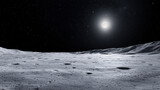 Serene lunar landscape under bright full moon, showcasing moon surface with craters and starry sky