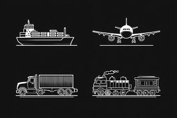 A Collection of Minimalist White Icon Designs on a Solid Black Background for Graphic Designers and Web Developers