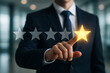 © Shawn - Business concept of negative customer feedback with businessman selecting poor one star rating on review panel