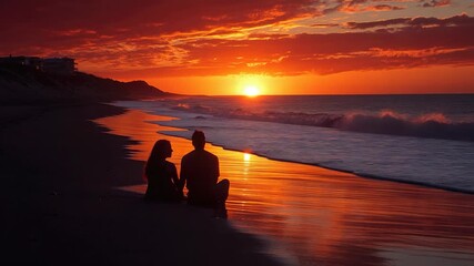 Wall Mural - A pair of people relaxing on a sunny beach, surrounded by palm trees and clear blue water