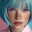 © zorandim75 - Woman with blue hair and freckles using creative makeup